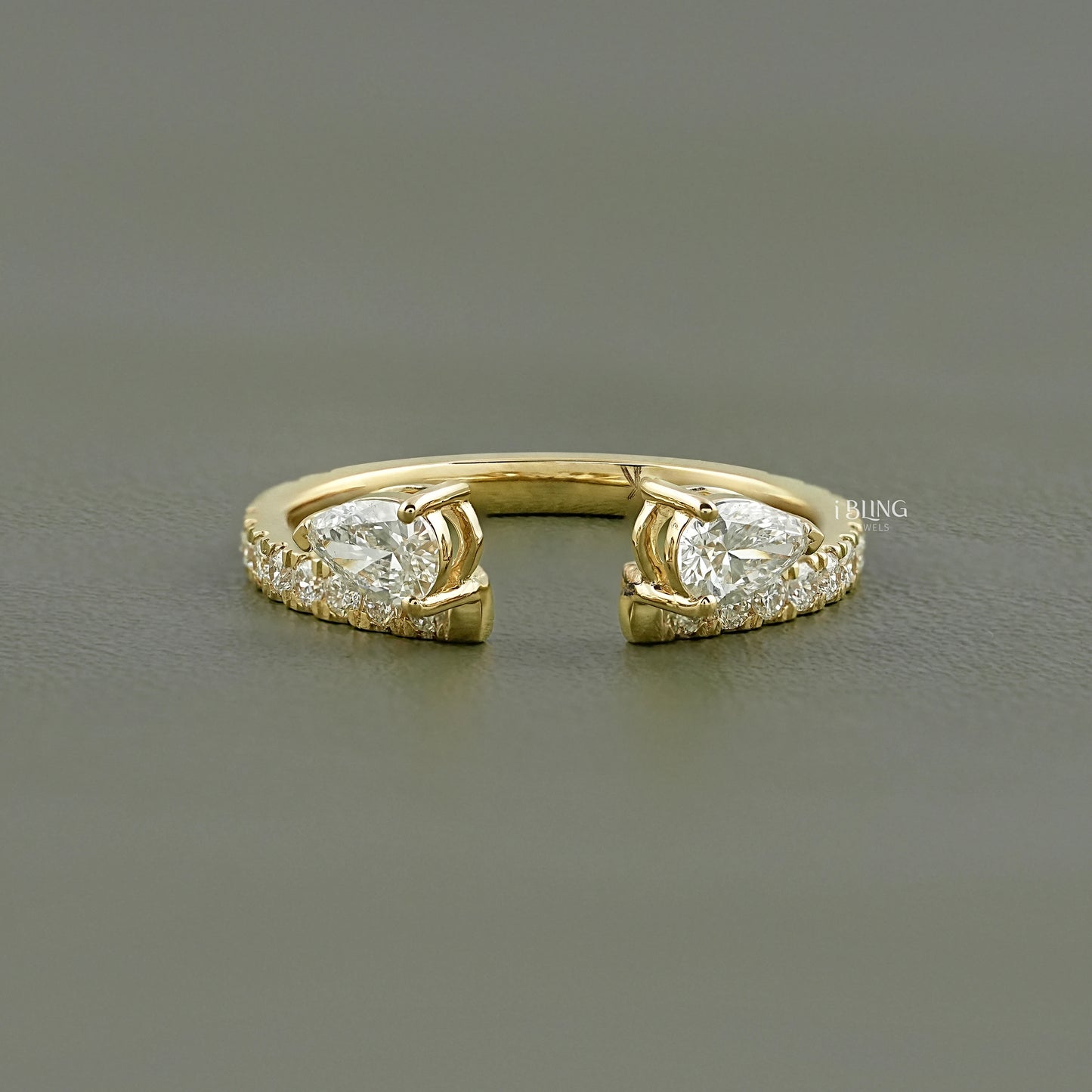 Pear Cut Lab Grown Diamond Open Cuff Wedding Band Two Stone Ring