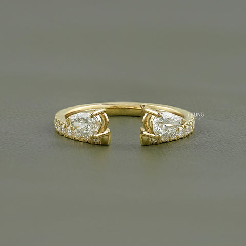 Pear Cut Lab Grown Diamond Open Cuff Wedding Band