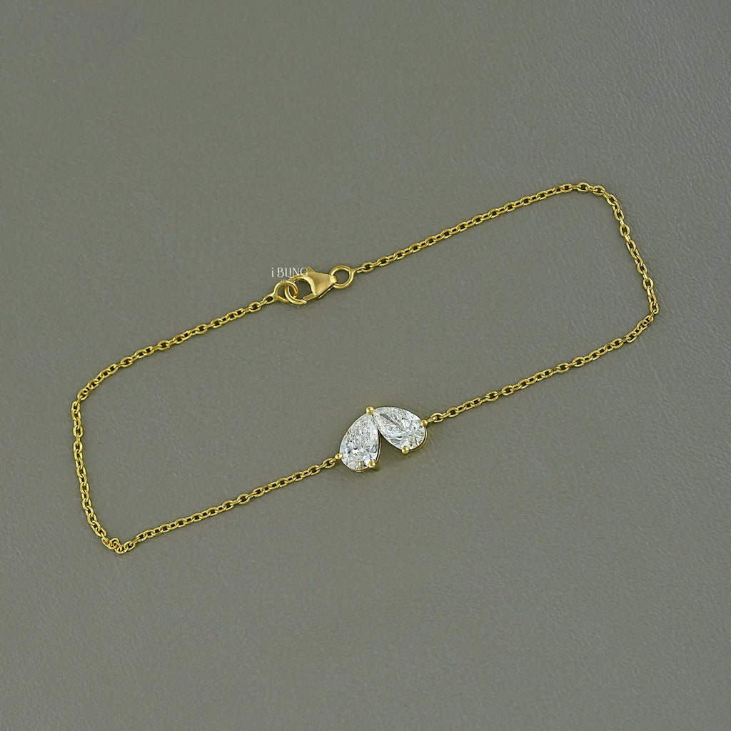Pear Cut Diamond Toi Et Moi Chain Bracelet
