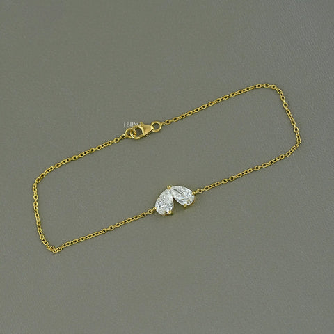 Pear Cut Diamond Toi Et Moi Chain Bracelet