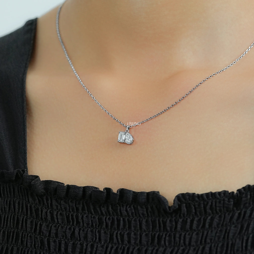 Pear & Emerald Cut Lab Grown Diamond Toi Et Moi Necklace