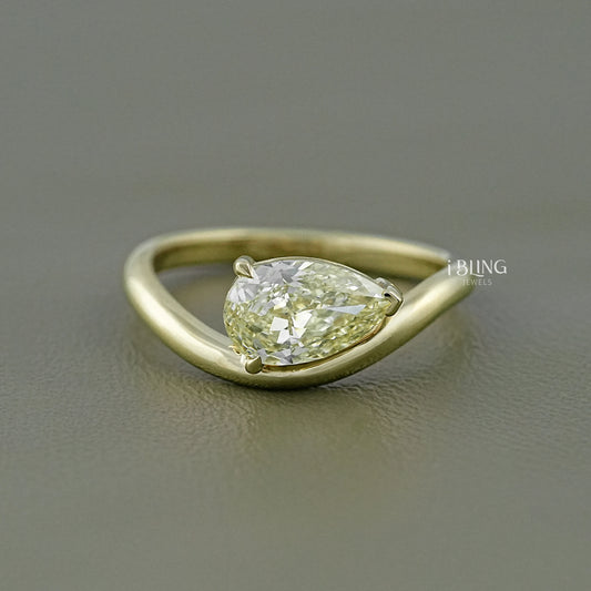 Pear Lab Grown Diamond Curved Solitaire Ring