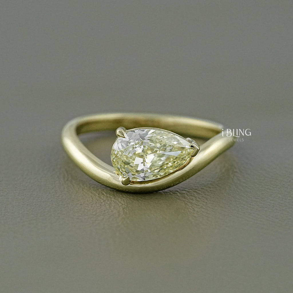 Pear Lab Grown Diamond Curved Solitaire Ring