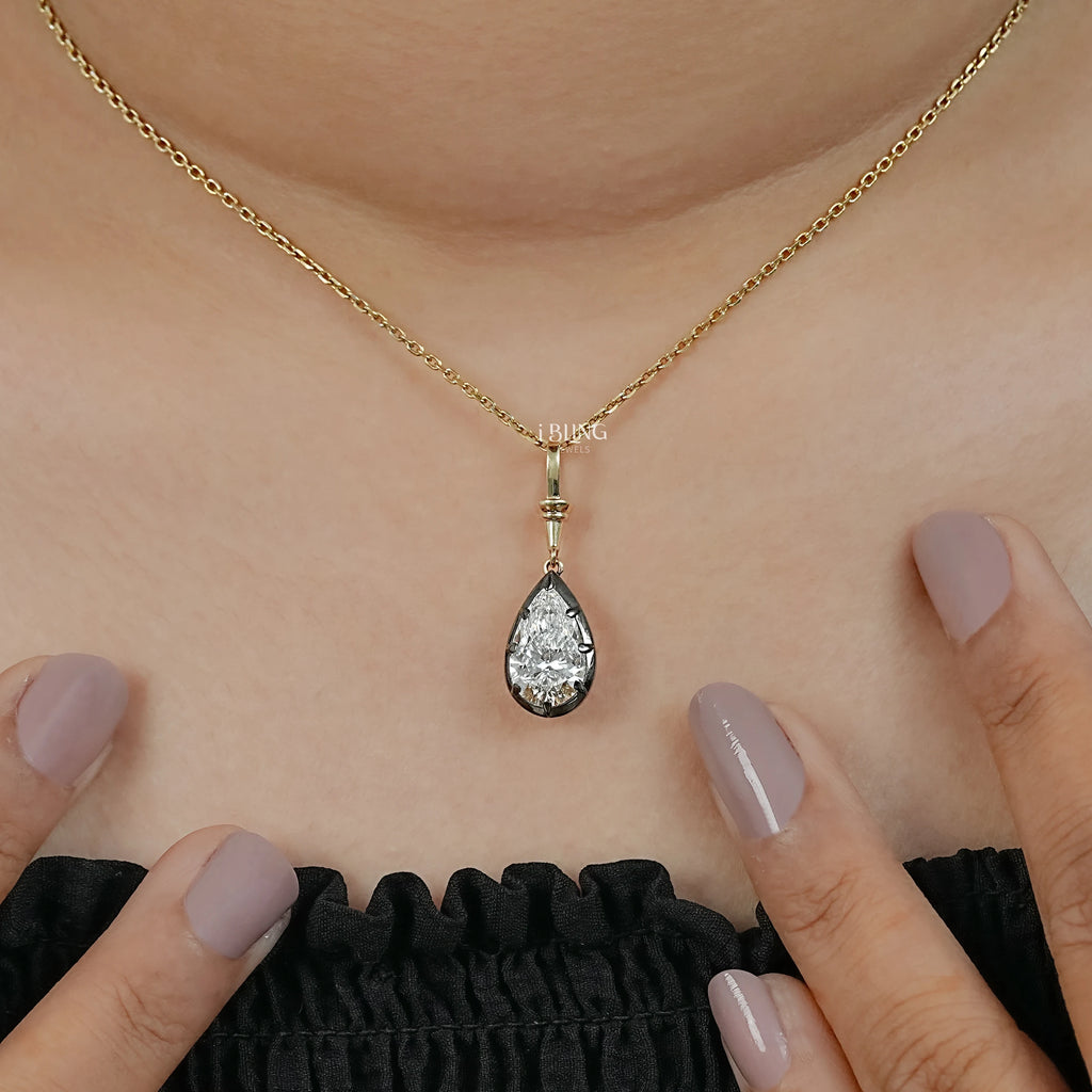 Pear Cut Lab Diamond Solitaire Button Back Pendant