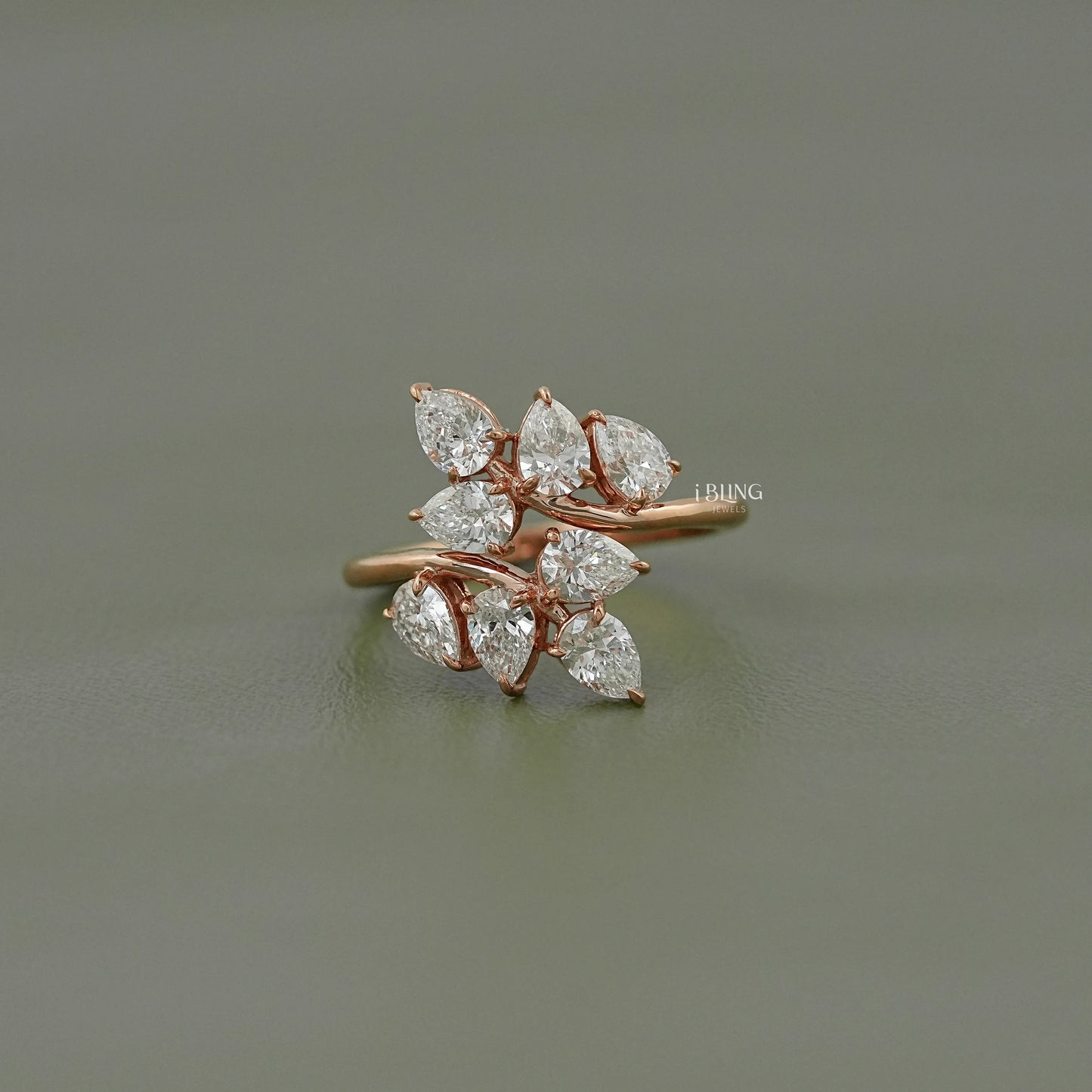 Pear Shaped Lab Diamond Cluster Set Bypass Ring Solitaire Ring