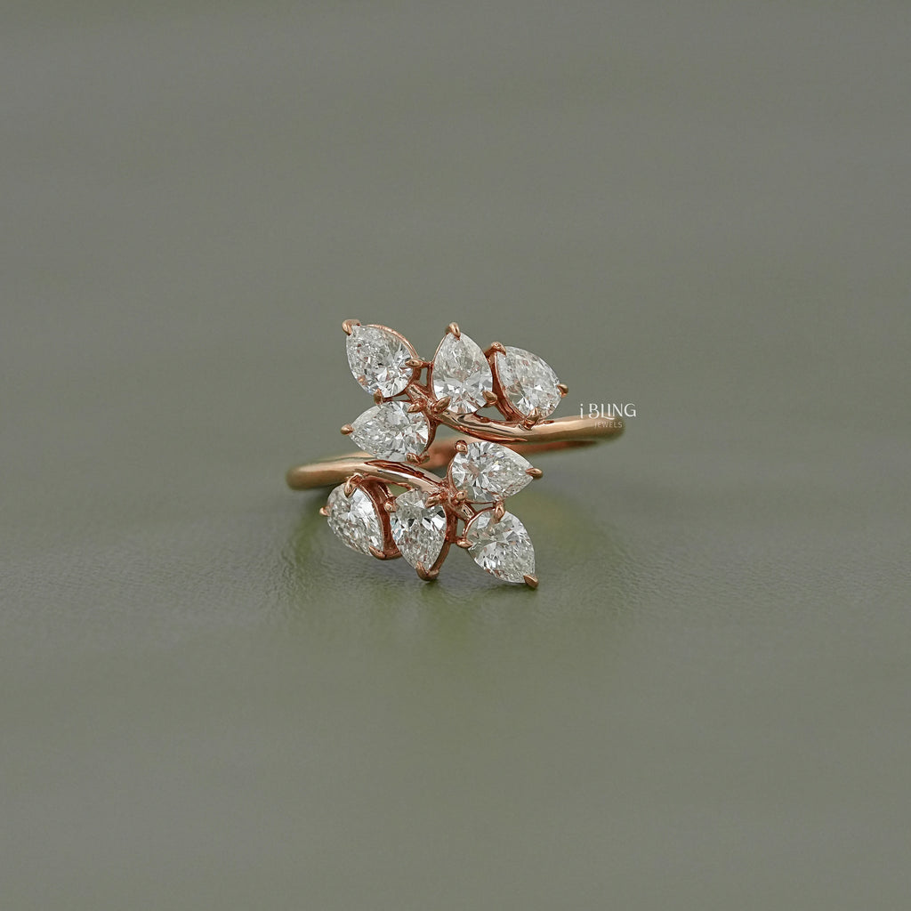 Pear Shaped Lab Diamond Cluster Set Bypass Ring