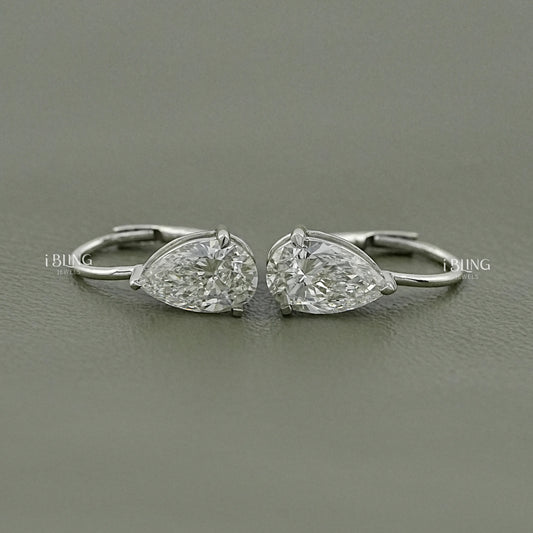 Pear Lab Made Diamond Solitaire Hoop Earrings Dangle & Drops