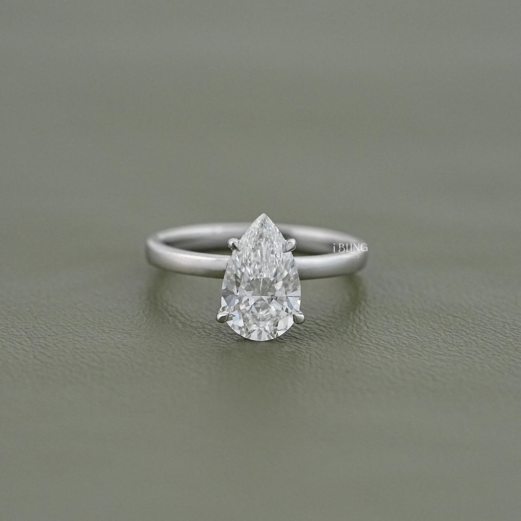 Pear Cut Lab Grown Diamond Solitaire Engagement Ring