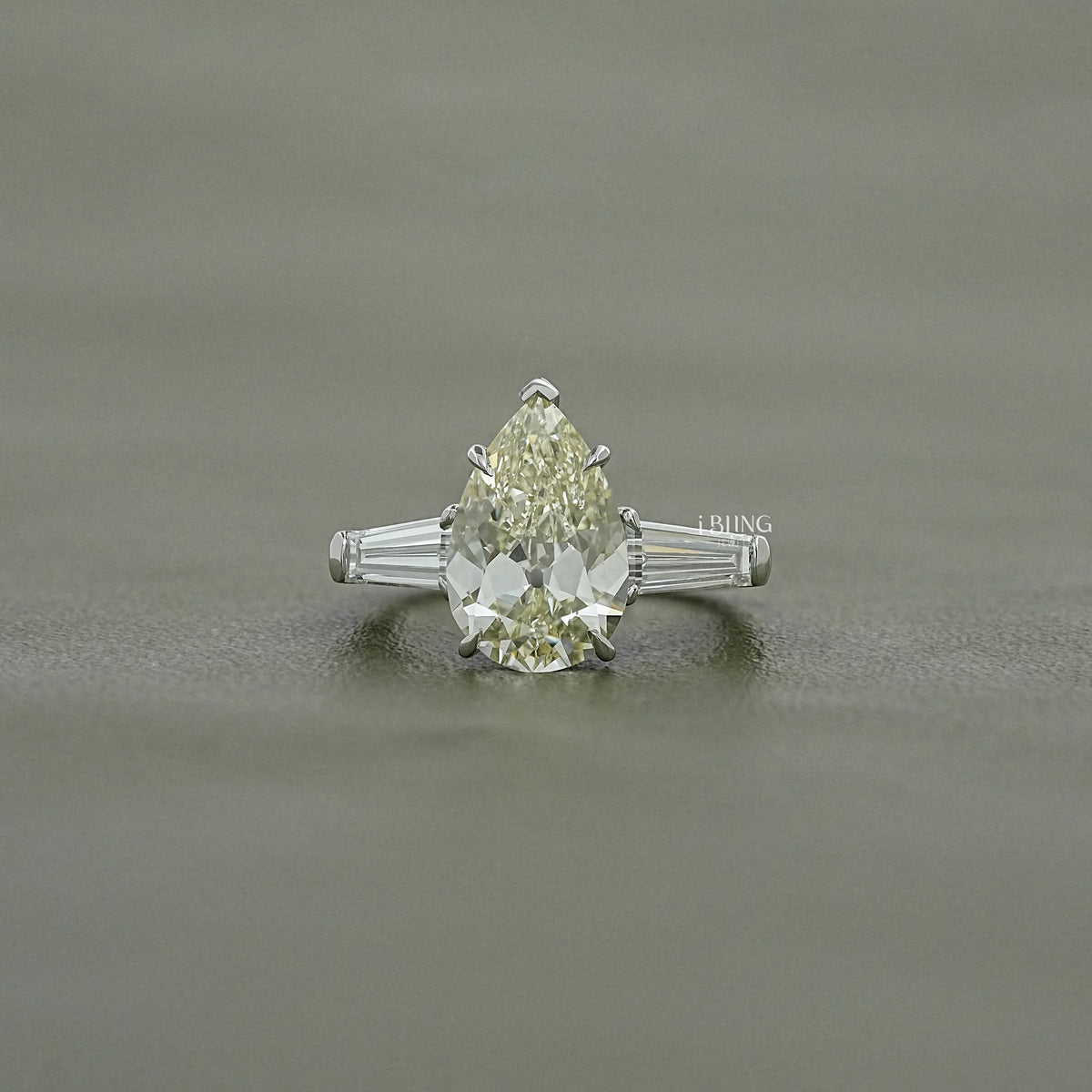 Old Mine Pear Lab Diamond Three Stone Ring