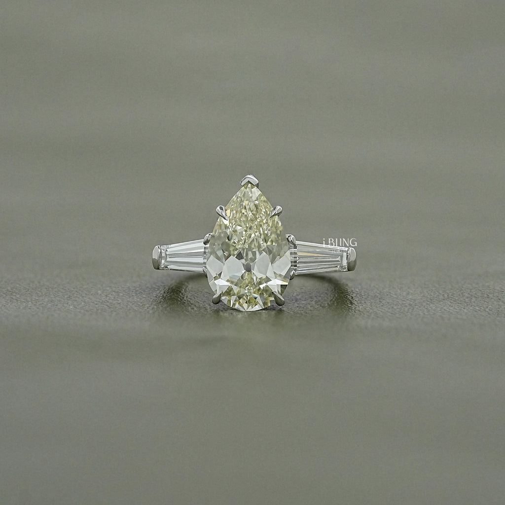 Old Mine Pear Lab Diamond Three Stone Ring
