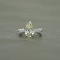 Old Mine Pear Lab Diamond Three Stone Ring