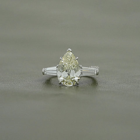 Old Mine Pear Lab Diamond Three Stone Ring