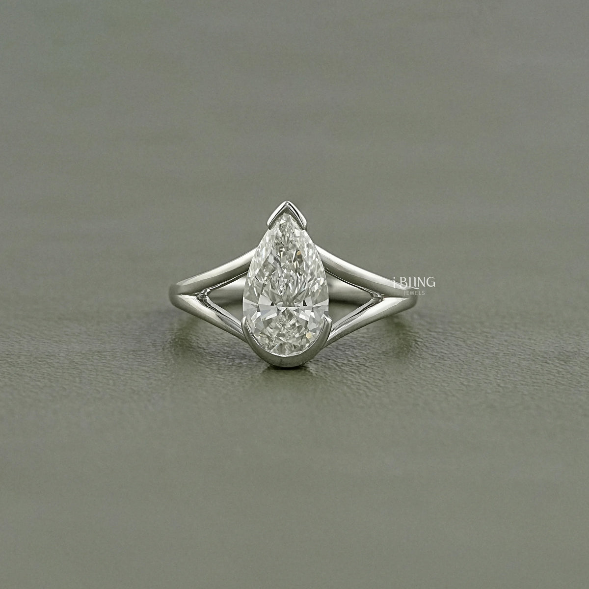 Pear Cut Lab Diamond Split Shank Engagement Ring Solitaire Ring
