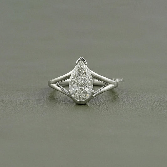 Pear Cut Lab Diamond Split Shank Engagement Ring Solitaire Ring