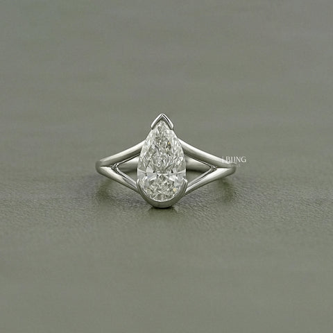 Pear Cut Lab Diamond Split Shank Engagement Ring