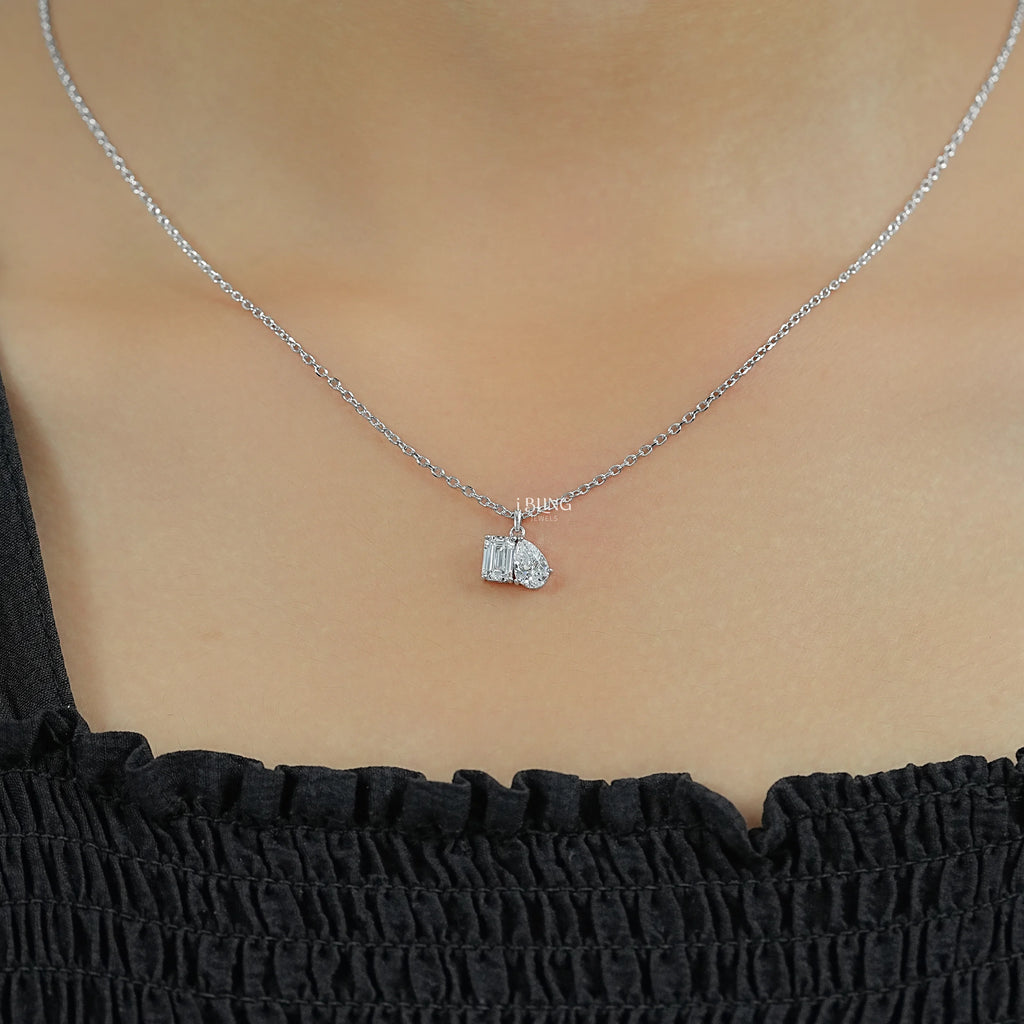 Pear & Emerald Cut Lab Grown Diamond Toi Et Moi Necklace