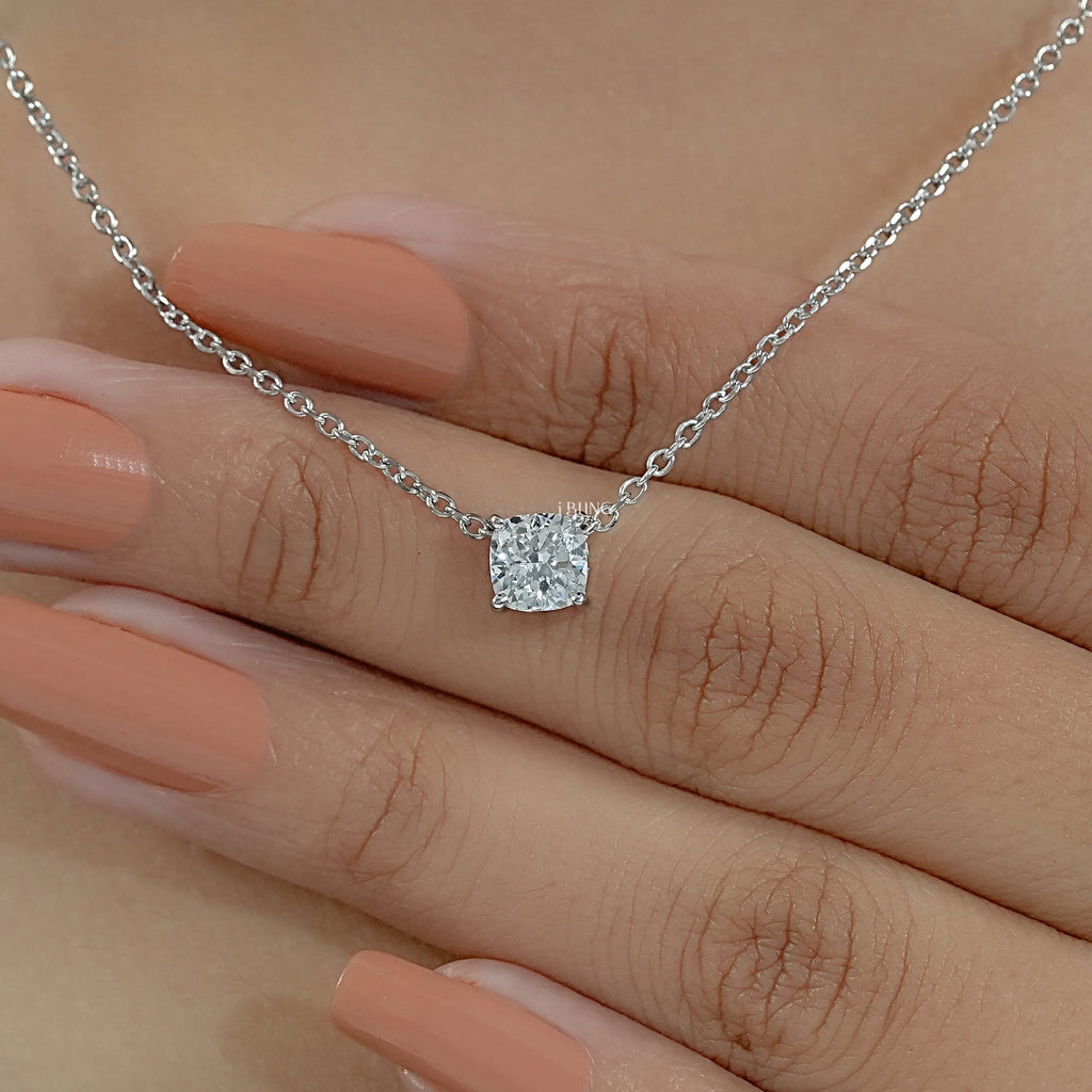 Square Cushion Lab Grown Diamond Solitaire Pendant Necklace
