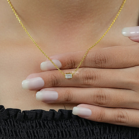 Emerald Cut Lab Diamond Bezel Set Solitaire Necklace