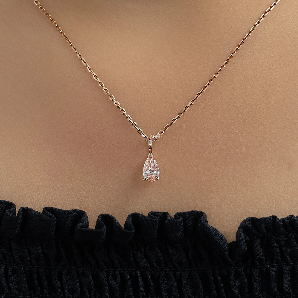Pear Cut Pink Diamond Solitaire Pendant Necklace