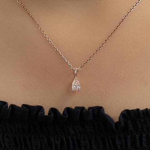 Pear Cut Pink Diamond Solitaire Pendant Necklace