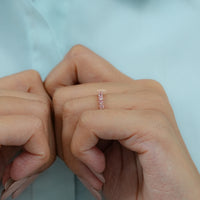 Pink Round Cut Lab Diamond Half Eternity Wedding Band