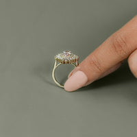 Pink Oval Cut Cluster Set Halo Engagement Ring