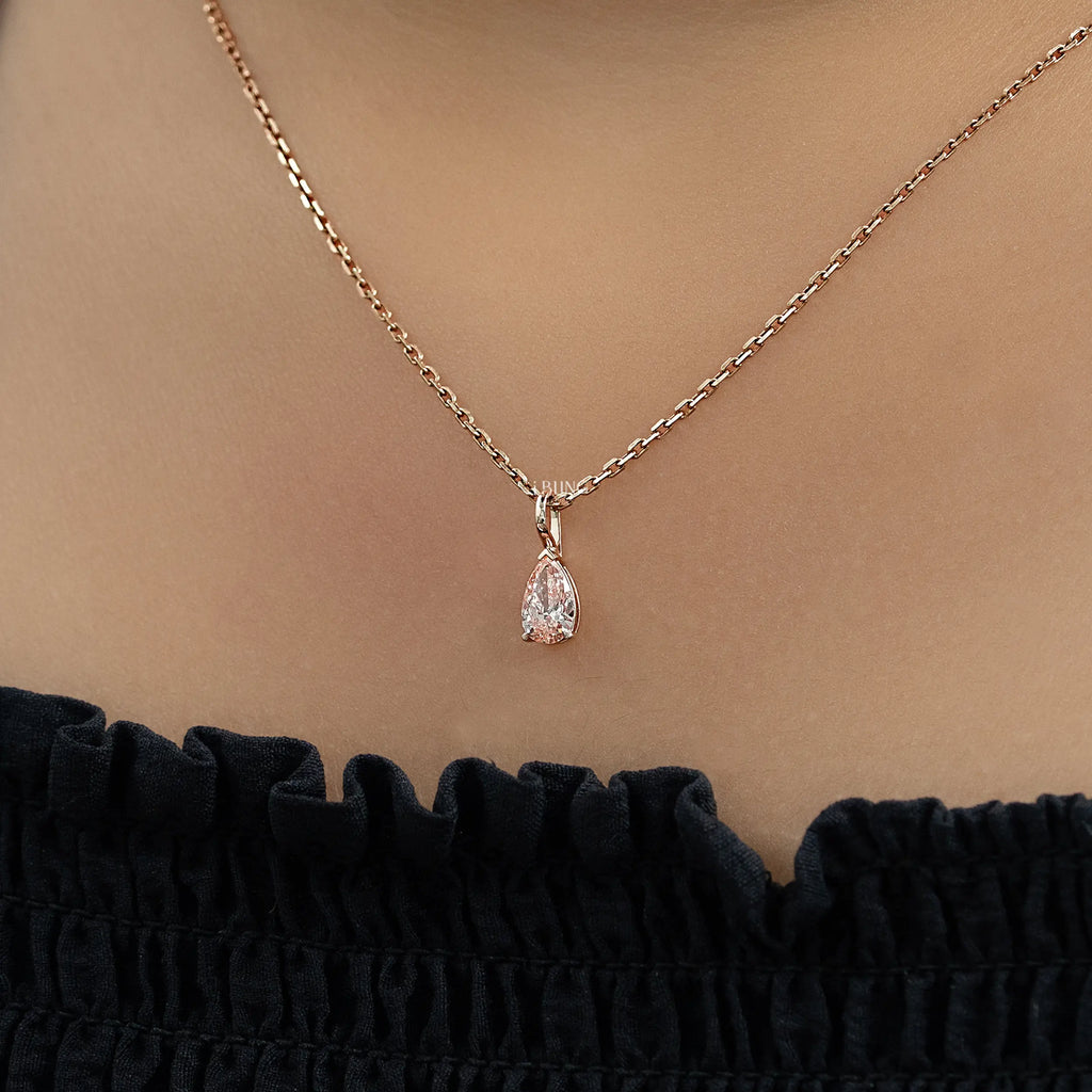 Pear Cut Pink Diamond Solitaire Pendant Necklace