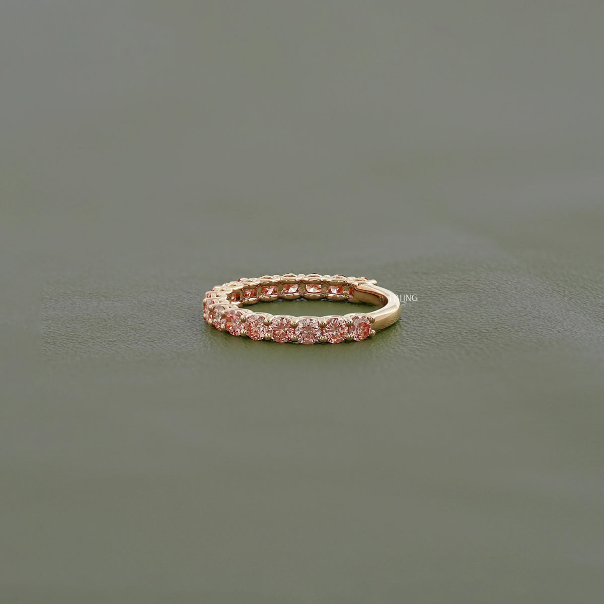 Pink Round Cut Lab Diamond Half Eternity Wedding Band Half Eternity