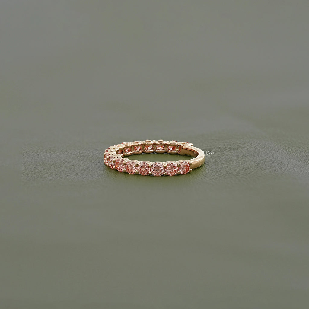 Pink Round Cut Lab Diamond Half Eternity Wedding Band