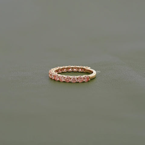 Pink Round Cut Lab Diamond Half Eternity Wedding Band