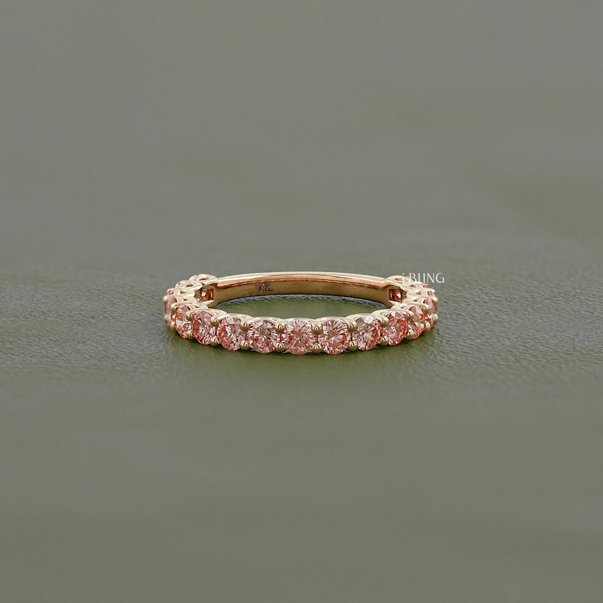Pink Round Cut Lab Diamond Half Eternity Wedding Band Half Eternity