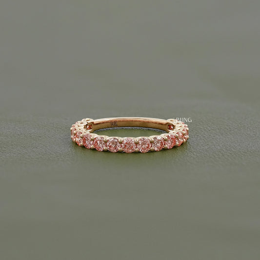 Pink Round Cut Lab Diamond Half Eternity Wedding Band Half Eternity