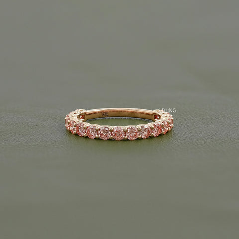 Pink Round Cut Lab Diamond Half Eternity Wedding Band