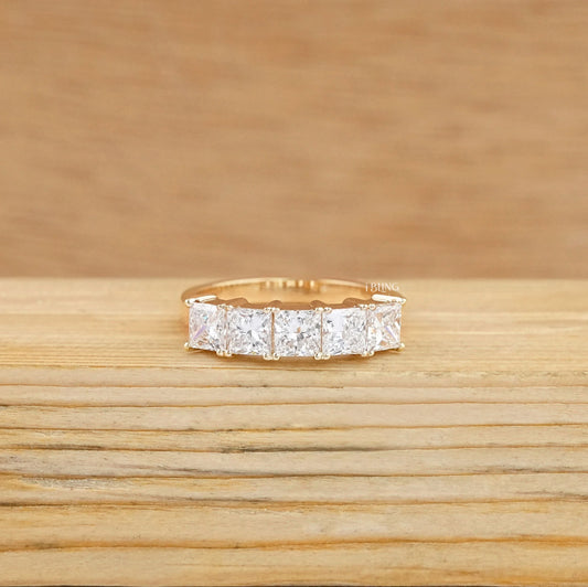 Five Stone Princess Lab Diamond Wedding Band