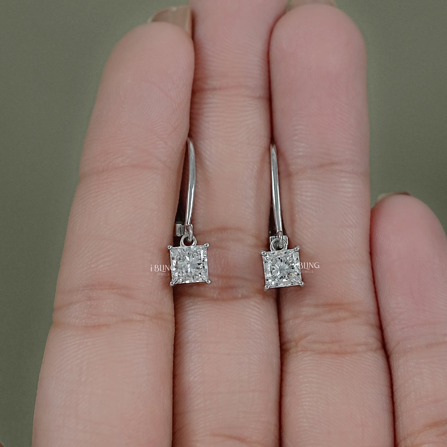 Princess Cut Lab Diamond Drop Earrings Dangle & Drops