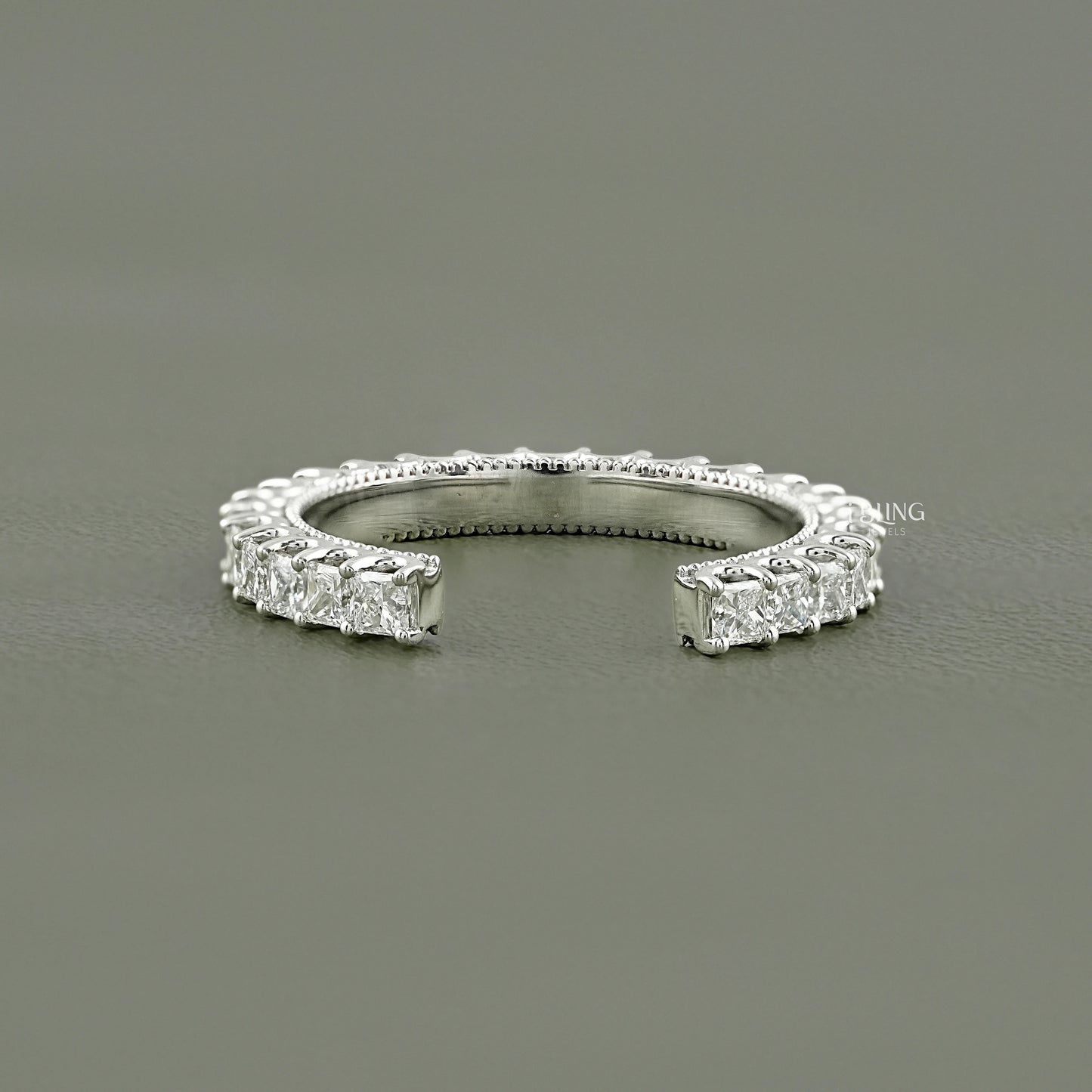 Princess Cut Lab Diamond Open Cuff Wedding Band
