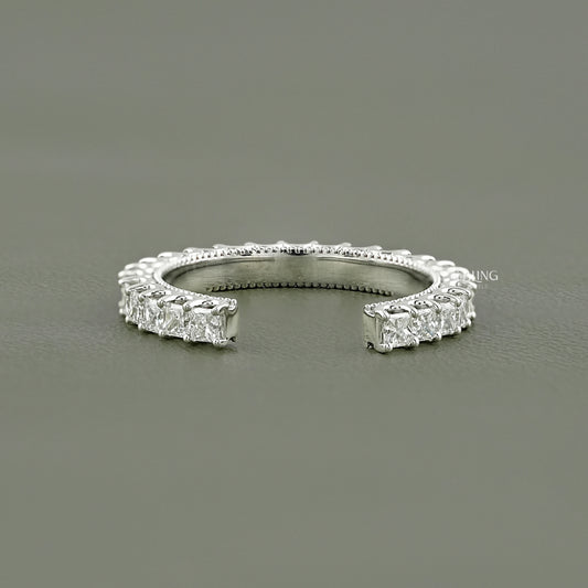 Princess Cut Lab Diamond Open Cuff Wedding Band Band