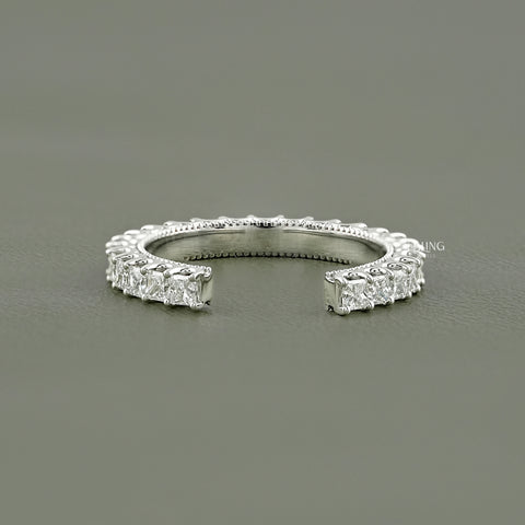 Princess Cut Lab Diamond Open Cuff Wedding Band