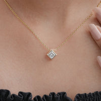 Princess Diamond Bezel Set Solitaire Necklace