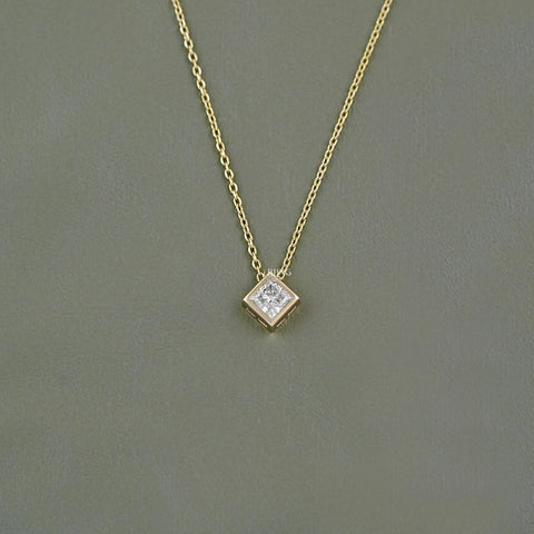 Princess Diamond Bezel Set Solitaire Necklace