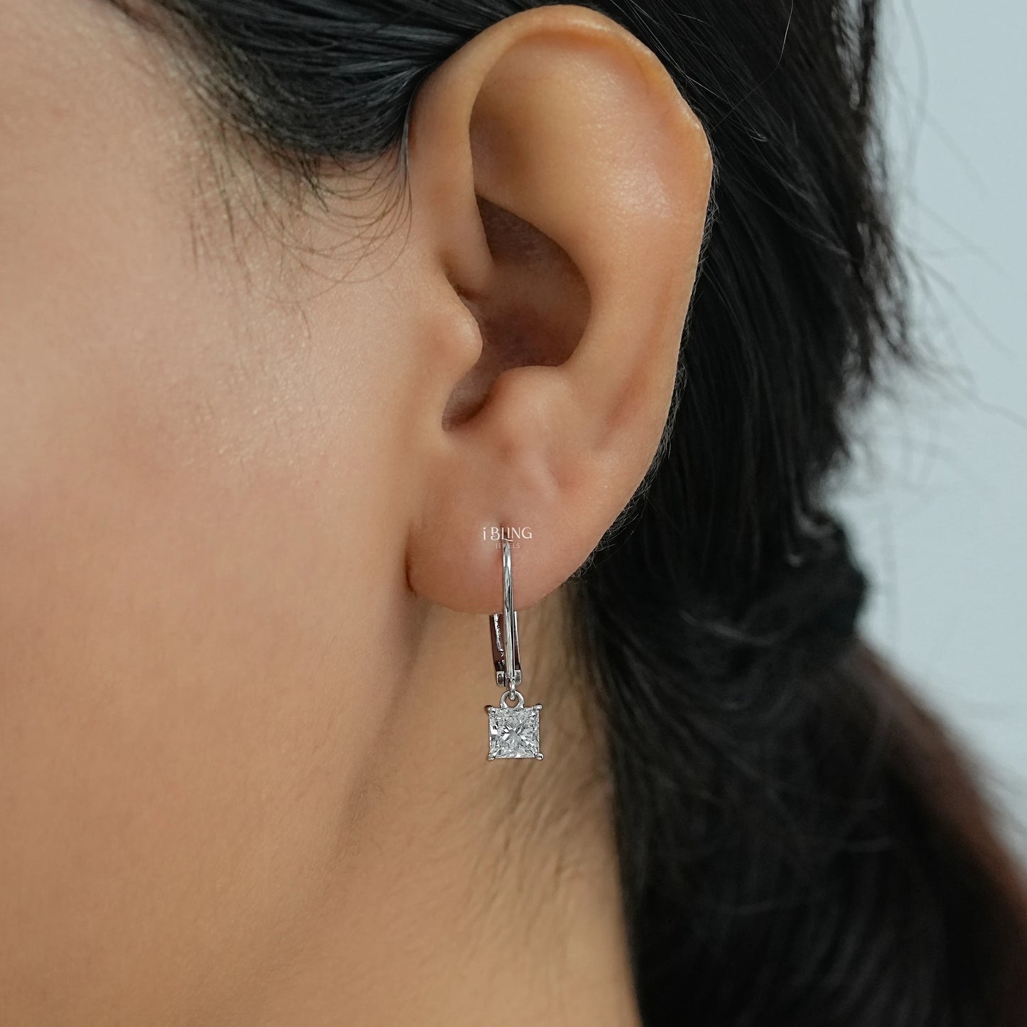 Princess Cut Lab Diamond Drop Earrings Dangle & Drops