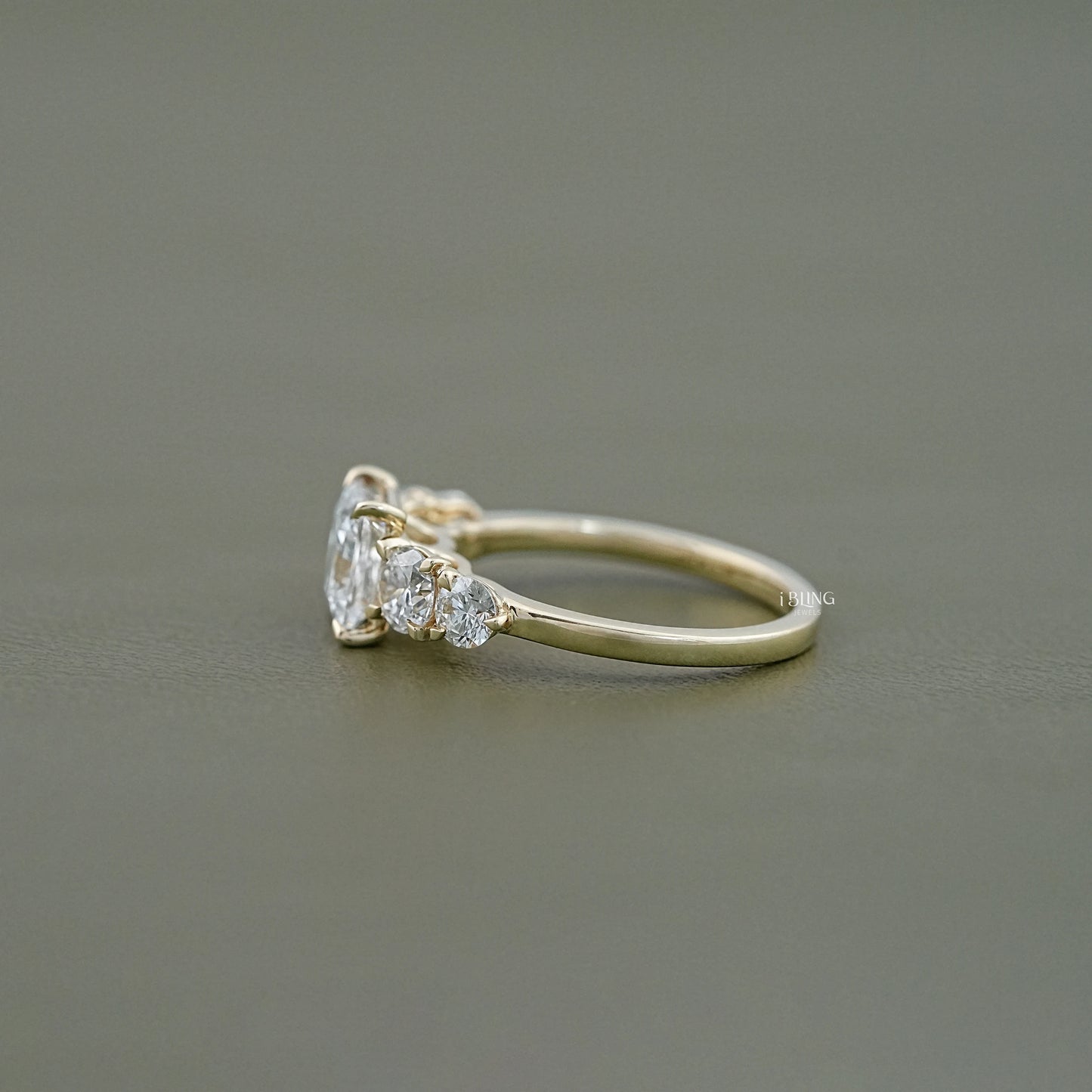 Side view of Diamond Princess cut 5 Stone Engagement Ring, perfect for special occasions