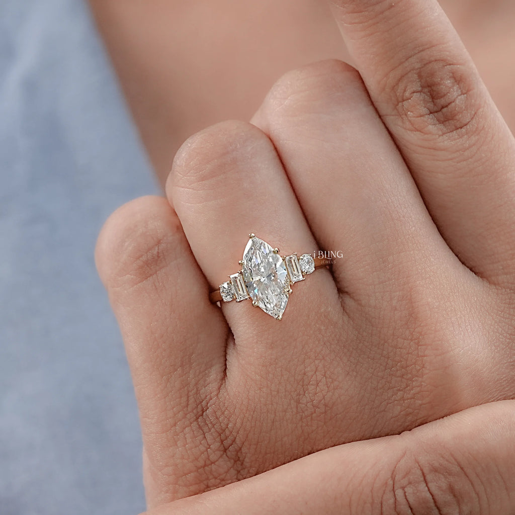 Five Stone Marquise And Baguette Diamond Engagement Ring