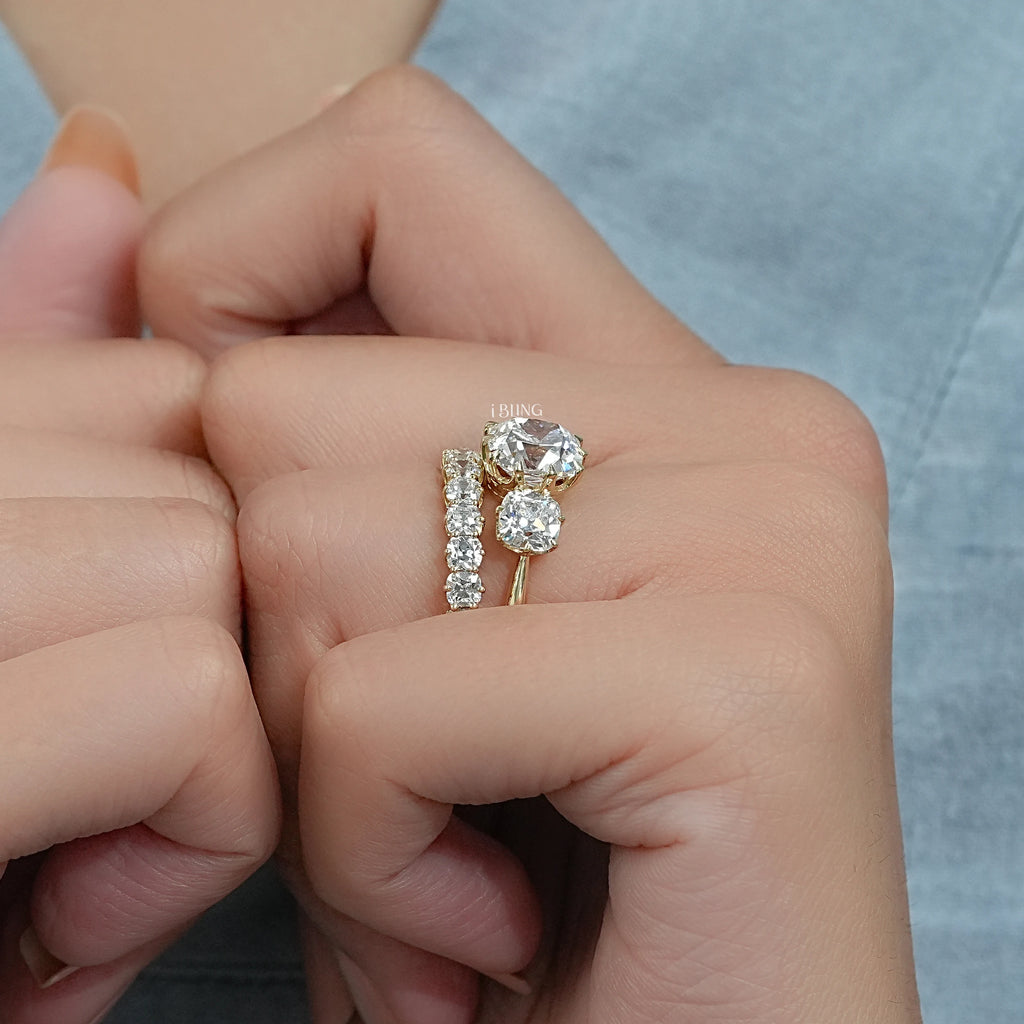 Old Mine Cushion Lab Made Diamond Bridal Ring Set