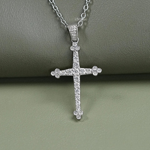 Round Cut Lab Grown Diamond Cross Pendant