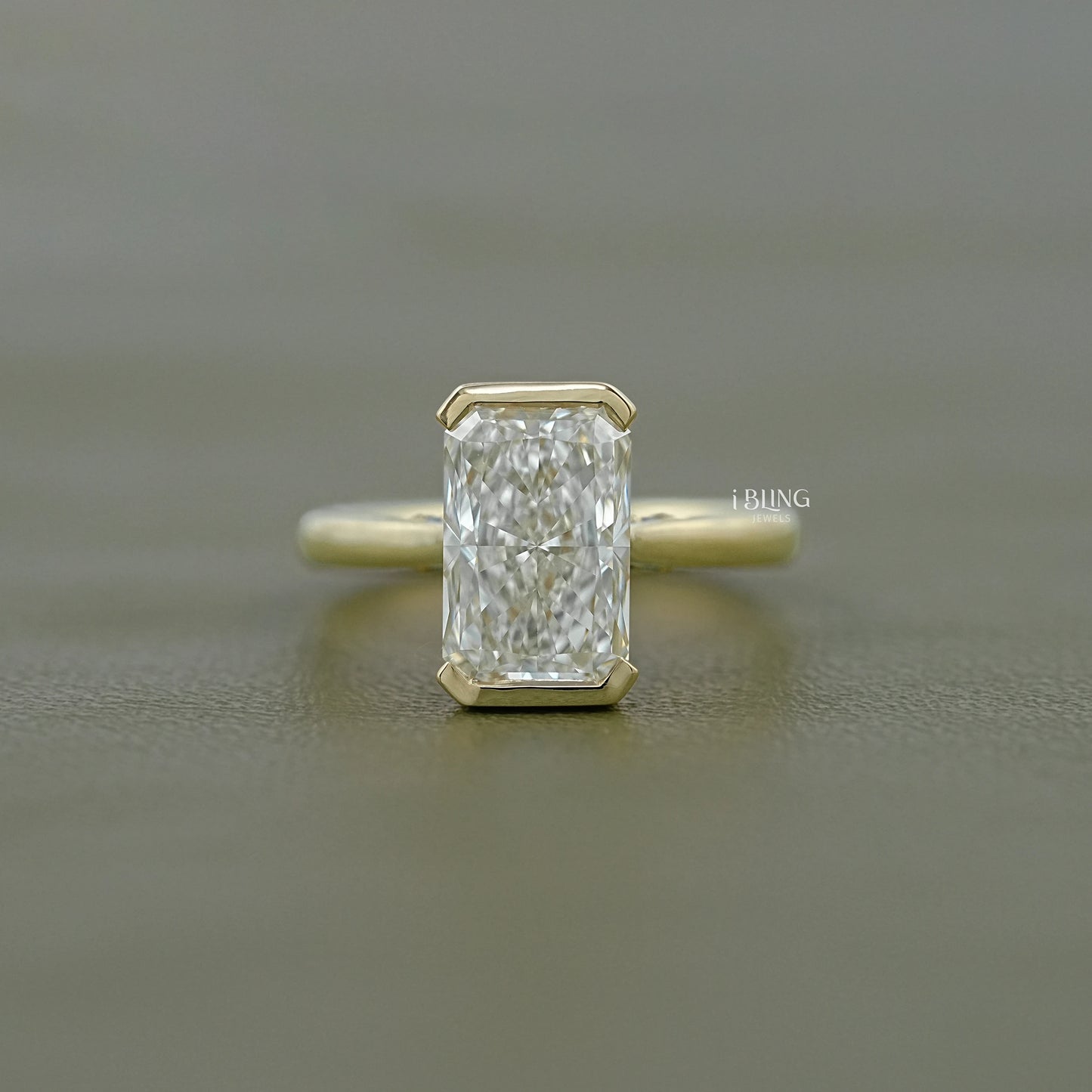 Radiant Half Bezel Set Lab Diamond Solitaire Ring Solitaire Ring