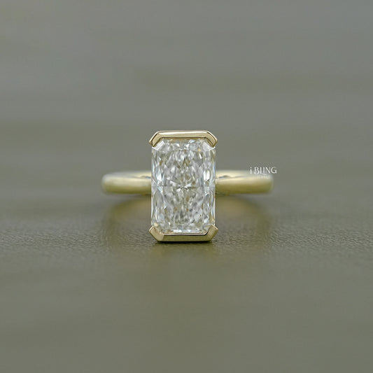 Radiant Half Bezel Set Lab Diamond Solitaire Ring Solitaire Ring