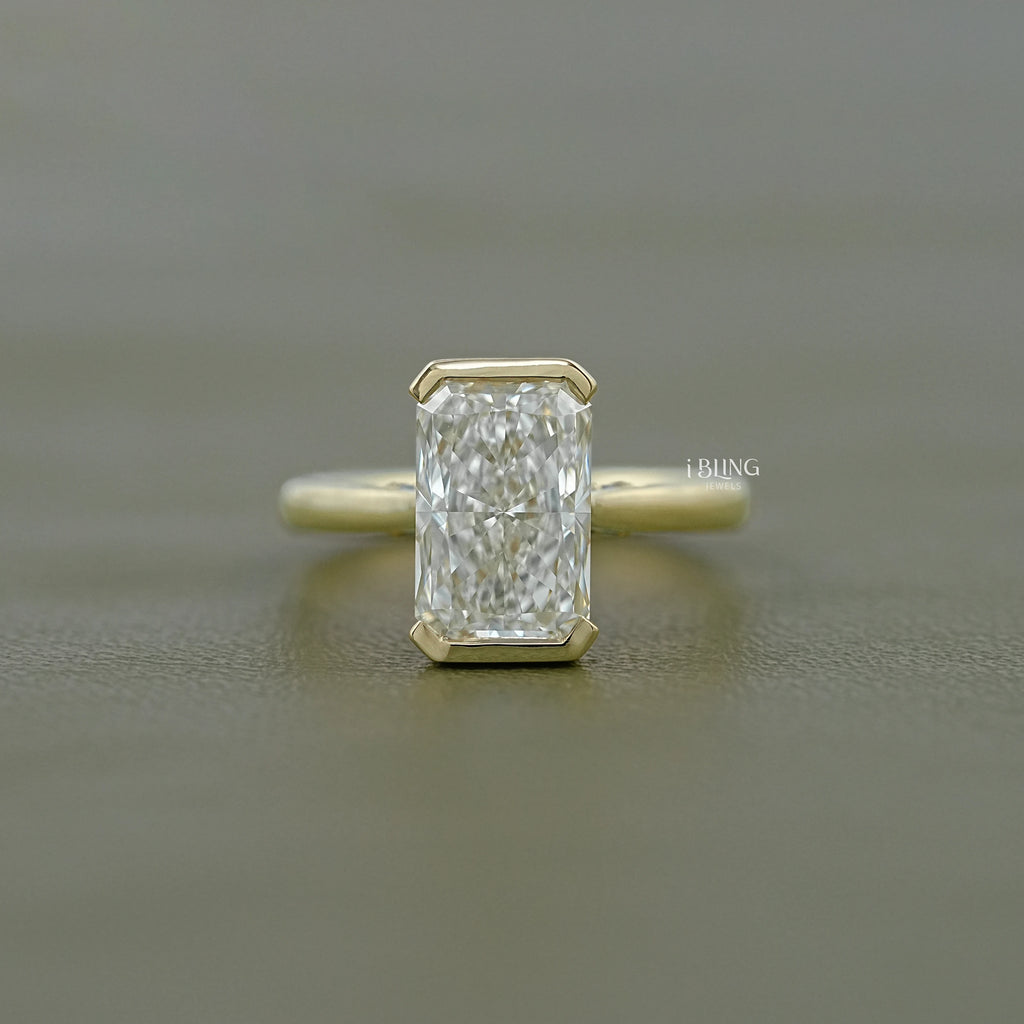 Radiant Half Bezel Set Lab Diamond Solitaire Ring
