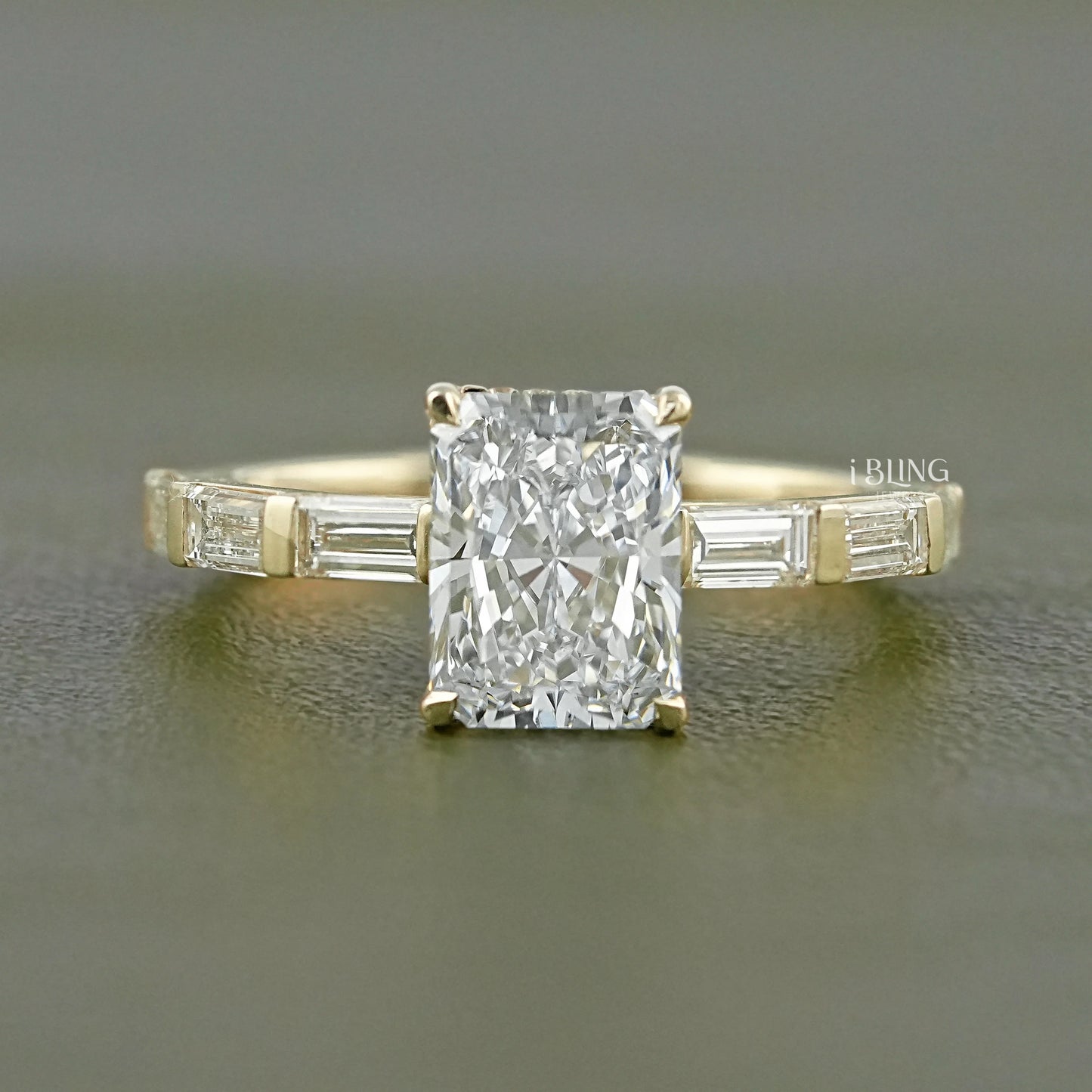 Radiant And Baguette Lab Diamond Solitaire Accent Ring Halo Ring