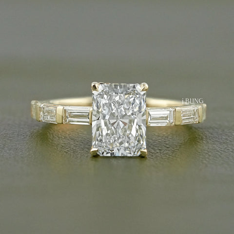 Radiant And Baguette Lab Diamond Solitaire Accent Ring